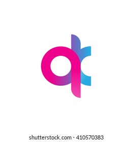 initial letter qk linked round lowercase logo pink blue purple