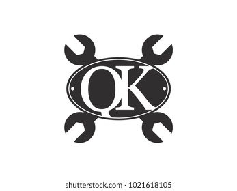 Initial letter QK logo automotive club with crossed wrench black