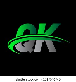 initial letter QK logotype company name colored green and black swoosh design. vector logo for business and company identity.
