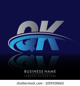 initial letter QK logotype company name colored blue and grey swoosh design. vector logo for business and company identity.
