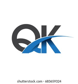 initial letter QK logotype company name colored blue and grey swoosh design. vector logo for business and company identity.
