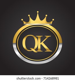 initial letter QK logotype company name with oval shape and crown, gold and silver color. vector logo for business and company identity.
