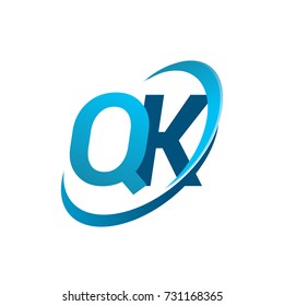 initial letter QK logotype company name colored blue swoosh design concept. vector logo for business and company identity.