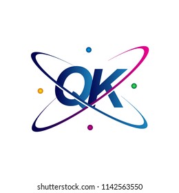 initial letter QK logotype science icon colored blue, red, green and yellow swoosh design. vector logo for business and company identity.
