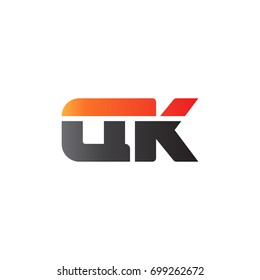Initial letter QK, straight linked line bold logo, gradient fire red black colors
