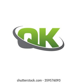 initial letter QK swoosh ring company logo green gray