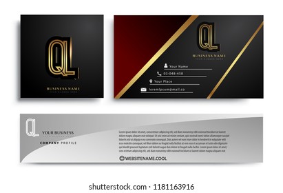 initial letter QL logotype company name colored gold elegant design. Vector sets for business identity on black background.