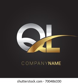 initial letter QL logotype company name colored gold and silver swoosh design. isolated on black background.