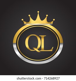 initial letter QL logotype company name with oval shape and crown, gold and silver color. vector logo for business and company identity.