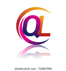 initial letter QL logotype company name orange and magenta color on circle and swoosh design. vector logo for business and company identity.