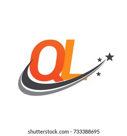 initial letter QL logotype company name colored orange and grey swoosh star design. vector logo for business and company identity.