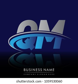 initial letter QM logotype company name colored blue and grey swoosh design. vector logo for business and company identity.