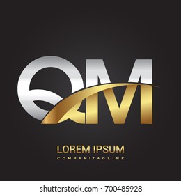 initial letter QM logotype company name colored gold and silver swoosh design. isolated on black background.