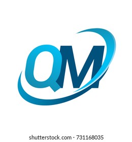 initial letter QM logotype company name colored blue swoosh design concept. vector logo for business and company identity.