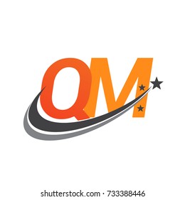 initial letter QM logotype company name colored orange and grey swoosh star design. vector logo for business and company identity.
