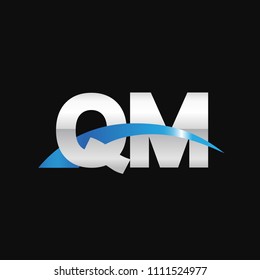 Initial letter QM, overlapping movement swoosh logo, metal silver blue color on black background