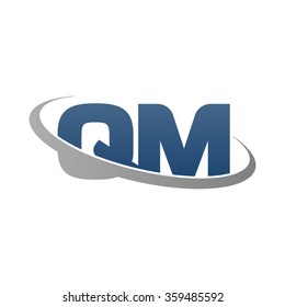 initial letter QM swoosh ring company logo blue gray