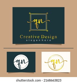 Initial letter QN calligraphy handwritten logo. Feminine logo collections and business card template. handwriting logo of initial signature, wedding, fashion, floral and botanical.