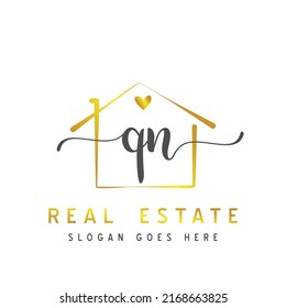 Initial letter QN calligraphy handwritten Real estate logo concept. Handwritten alphabet in the logo template. Letters and Alphabet for your logo design.