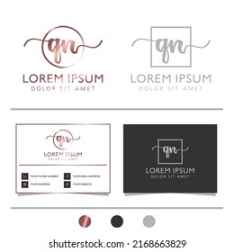 Ursprünglicher Brief QN Kalligrafie handgeschriebenes Logo. Sammlungen von Frauenlogo und Visitenkartenvorlagen. Handschrift Logo der ersten Unterschrift, Hochzeit, Mode, Blumen und botanisch.