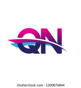 initial letter QN logotype company name colored blue and magenta swoosh design. vector logo for business and company
