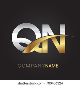 initial letter QN logotype company name colored gold and silver swoosh design. isolated on black background.