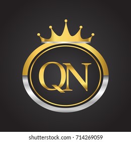 initial letter QN logotype company name with oval shape and crown, gold and silver color. vector logo for business and company identity