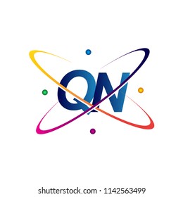 initial letter QN logotype science icon colored blue, red, green and yellow swoosh design. vector logo for business and company identity.
