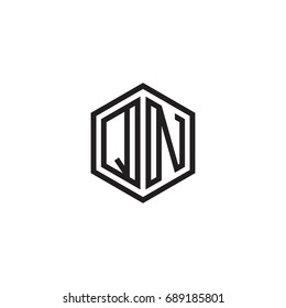 Initial letter QN, minimalist line art monogram hexagon logo, black color