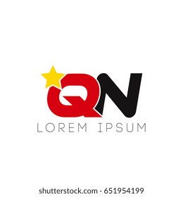 Initial letter qn yellow star logo red black