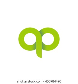 initial letter qo, qp, modern linked circle round lowercase logo green