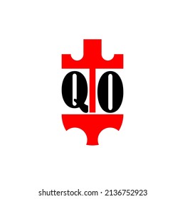 Initial letter QO red crown shield simple logo. Minimal and unique.