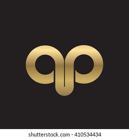 initial letter qp linked round lowercase logo gold black background