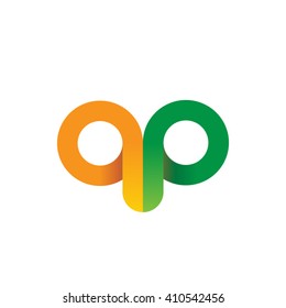 initial letter qp linked round lowercase logo orange green
