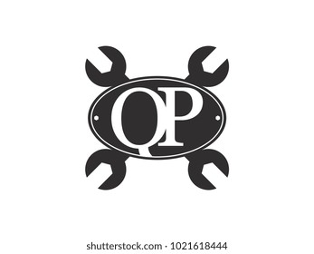 Initial letter QP logo automotive club with crossed wrench black