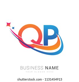 initial letter QP logotype company name colored orange, red and blue swoosh star design. vector logo for business and company identity.