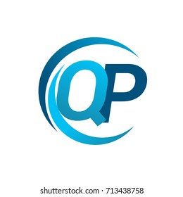 initial letter QP logotype company name blue circle and swoosh design. vector logo for business and company identity.