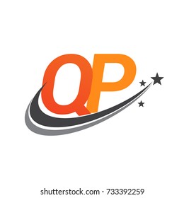 initial letter QP logotype company name colored orange and grey swoosh star design. vector logo for business and company identity.