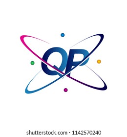 initial letter QP logotype science icon colored blue, red, green and yellow swoosh design. vector logo for business and company identity.
