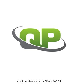 initial letter QP swoosh ring company logo green gray