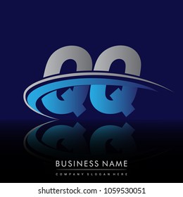 initial letter QQ logotype company name colored blue and grey swoosh design. vector logo for business and company identity.