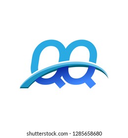 initial letter QQ logotype company name colored blue and swoosh design. vector logo for business and company identity.
