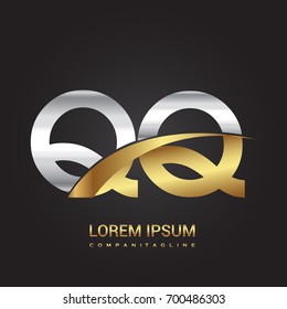 initial letter QQ logotype company name colored gold and silver swoosh design. isolated on black background.