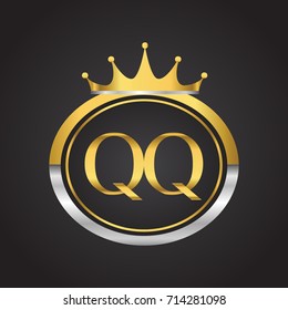 initial letter QQ logotype company name with oval shape and crown, gold and silver color. vector logo for business and company identity.