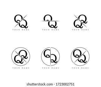 Initial Letter QQ Monogram Sliced. Logo template isolated on white background