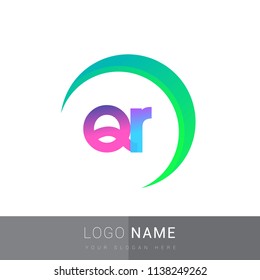 initial letter QR logotype company name, coloreful and swoosh design. vector logo for business and company identity.