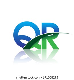 initial letter QR logotype company name colored blue and green swoosh design. vector logo for business and company identity.
