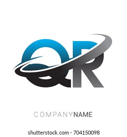 initial letter QR logotype company name colored blue and grey swoosh design. logo design for business and company identity.