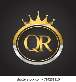 initial letter QR logotype company name with oval shape and crown, gold and silver color. vector logo for business and company identity.