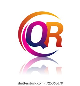 initial letter QR logotype company name orange and magenta color on circle and swoosh design. vector logo for business and company identity.